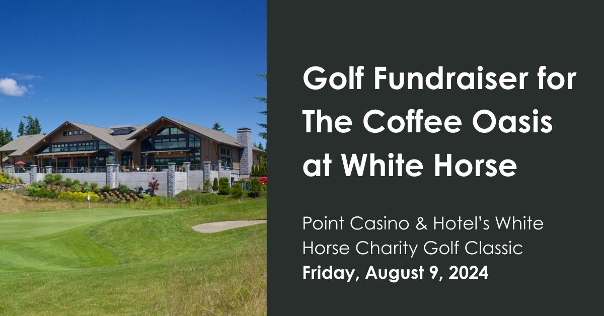 Left side of image shows a photograph of White Horse Golf Course followed on the right side of the image with event text.
