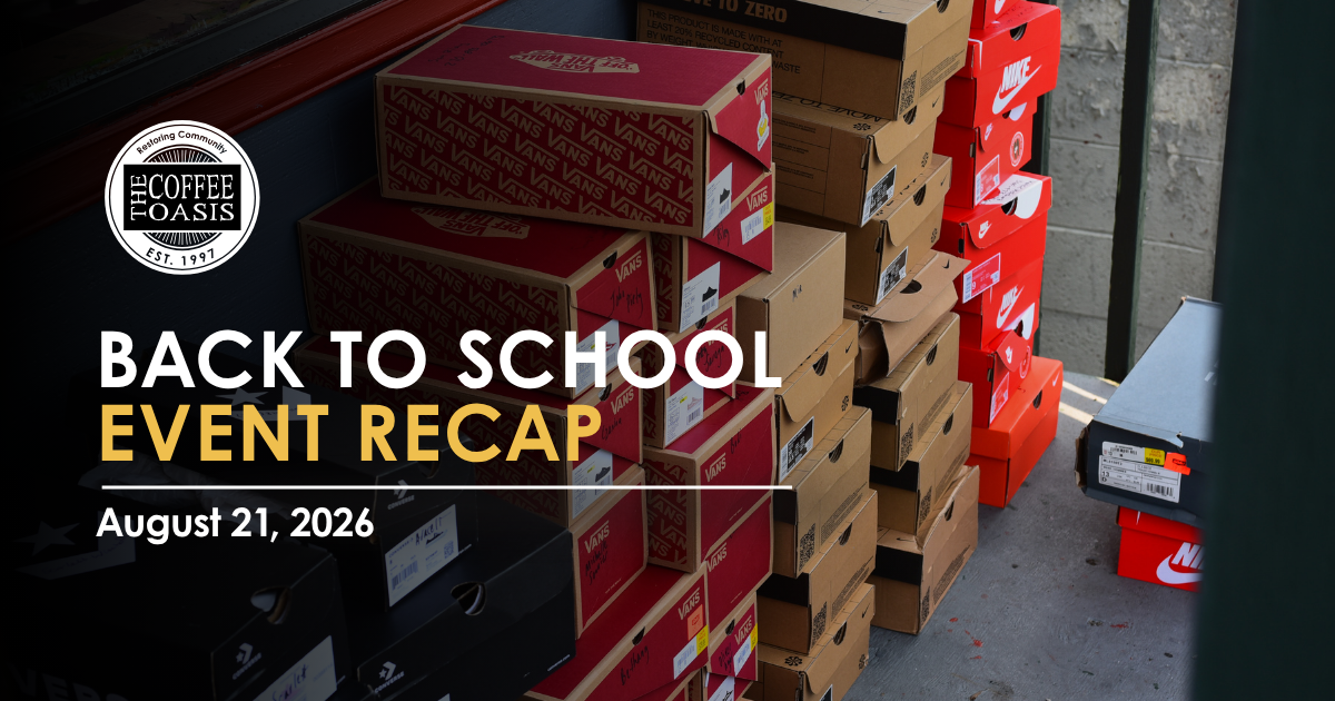 Back to School Event Banner with an image of a piles of new shoes